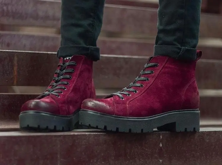 Women’s Burgundy Suede Lace-up Chunky Boots