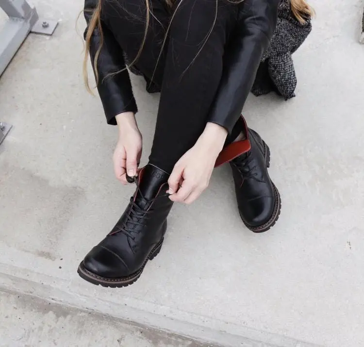 Women’s Black Military Chunky Leather Boots