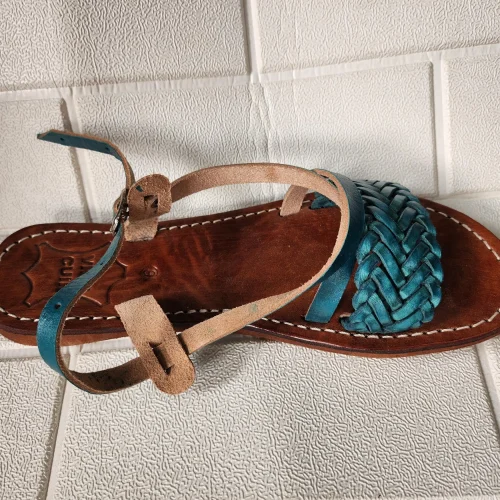 Women’s Turquoise Braided Moroccan Leather Slides