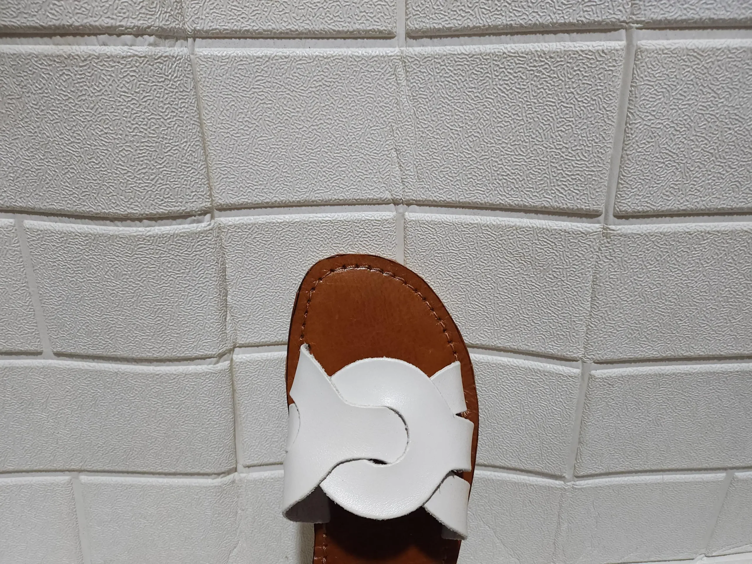 Women’s White Interlocking Strap Moroccan Slides