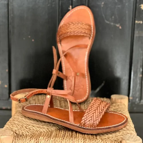 Women’s Brown Strappy Toe Loop Leather Sandals