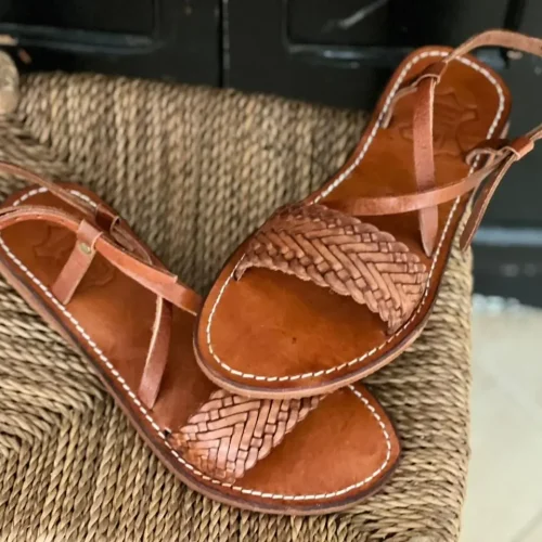 Women’s Brown Strappy Toe Loop Leather Sandals